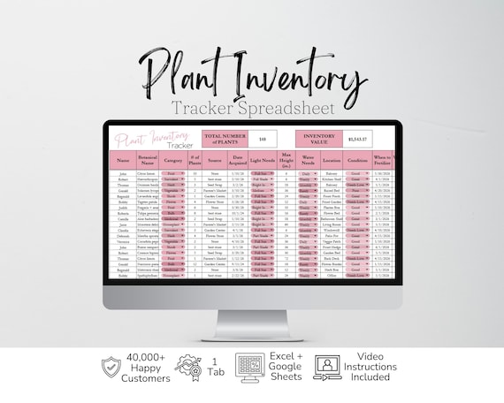 Plant Inventory Tracker Spreadsheet Template, Plant Journal, House Plant Spreadsheet Farm Management, Indoor Plants Garden Log Outdoor Plant