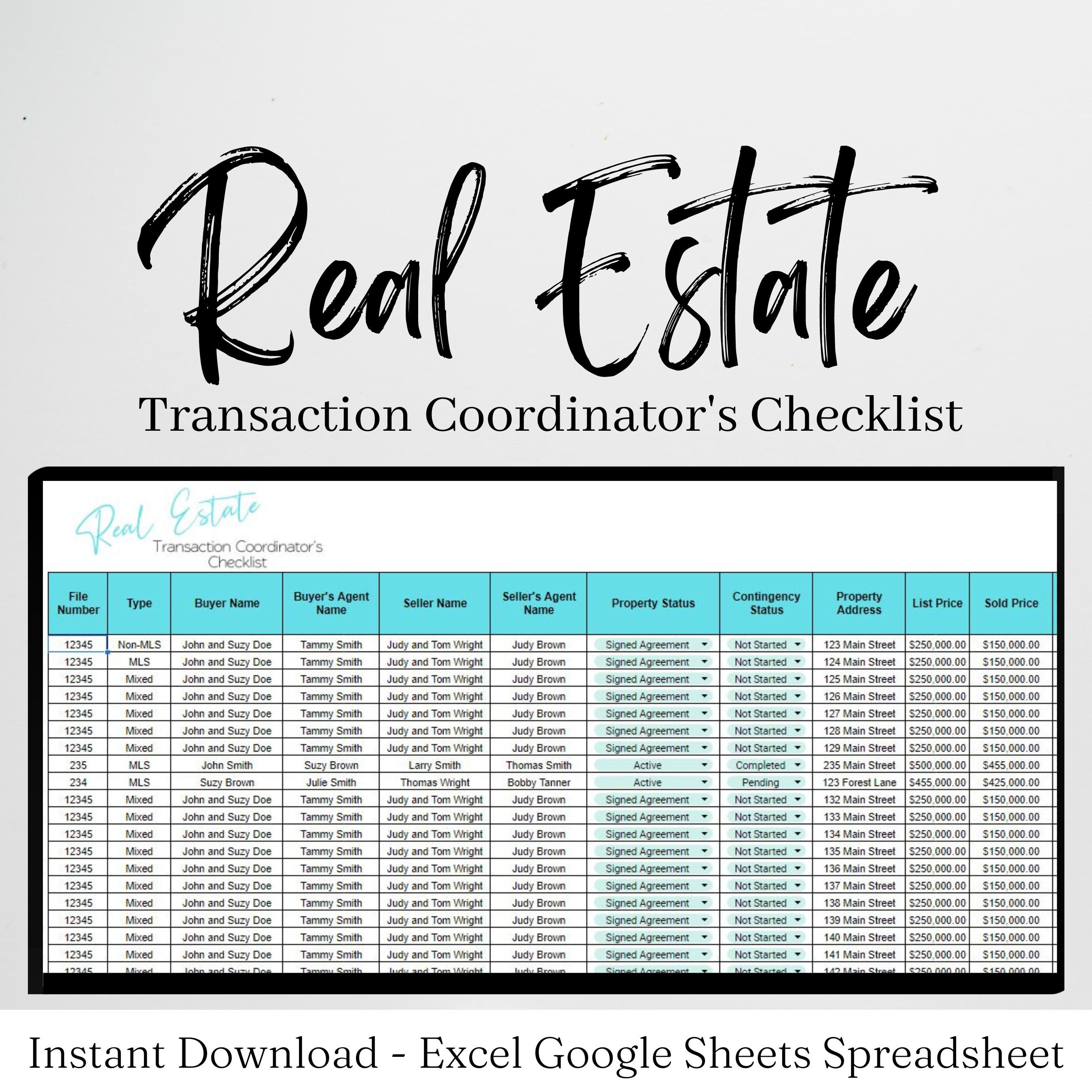 Realtor Transaction Checklist, Real Estate Excel Spreadsheets, Transaction Coordinator Tracker, Transaction Coordinator Templates Checklist