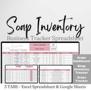 Modello di attività di sapone, modello di inventario, monitoraggio dell'inventario aziendale, fogli di calcolo Google per la produzione di sapone, gestione dell'inventario, foglio di inventario