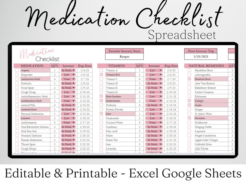 Medication Checklist, Medication Tracker, Daily Medication Log