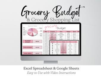 Grocery Budget Planner Spreadsheet Template Google Sheets, Grocery Shopping List, Groceries Budgeting Excel, Family Food Shopping Organizer