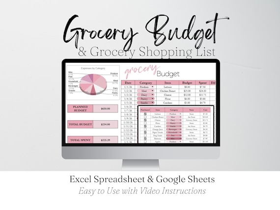 Grocery Budget Planner Spreadsheet Template Google Sheets, Grocery Shopping List, Groceries Budgeting Excel, Family Food Shopping Organizer