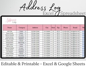 Contact List Address Book Google Sheets Spreadsheet Template Digital ...