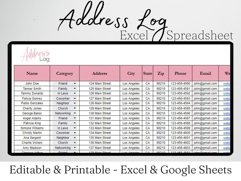 Address Tracker Template Excel Spreadsheet, Address Book, Address Log Address Tracker Template Excel Spreadsheet, Address Book, Address Log
