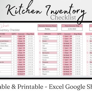 Kitchen Inventory Template Pantry Inventory Spreadsheet List Freezer