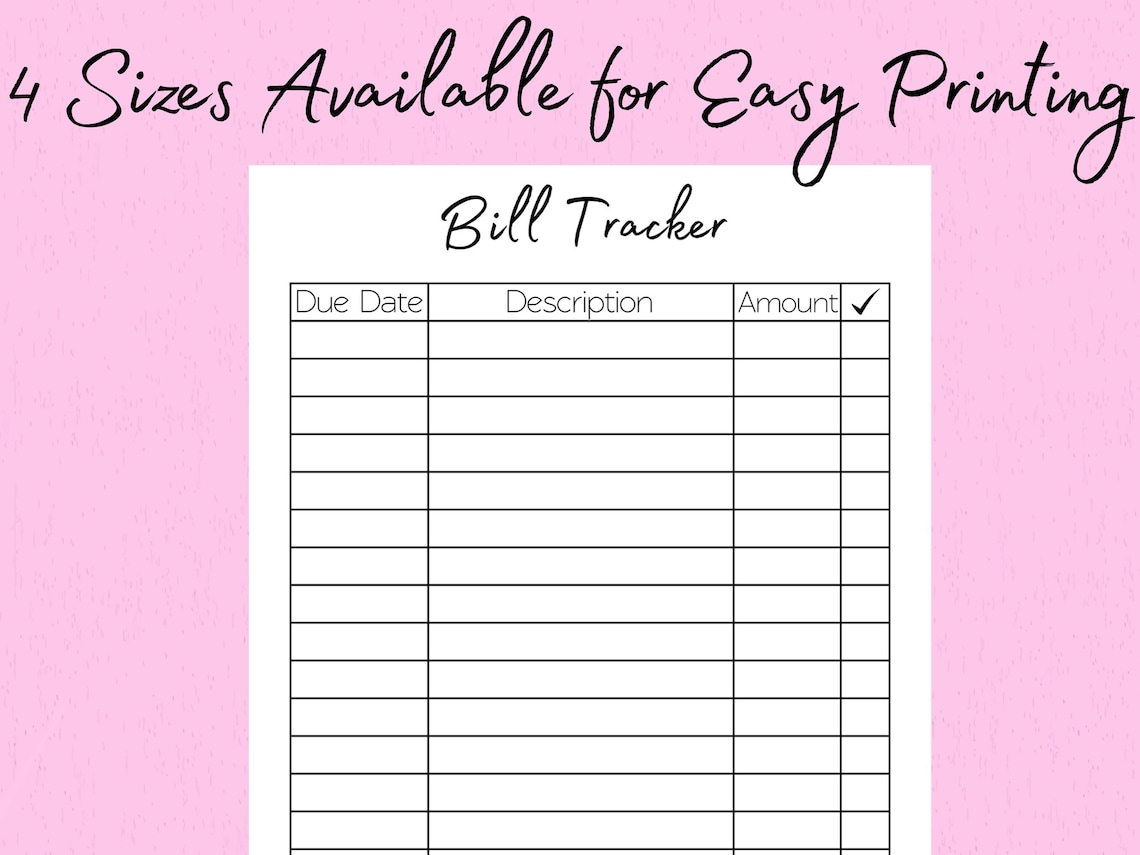 Bill Tracker Printable Bill Tracker PDF Bill Tracker Etsy