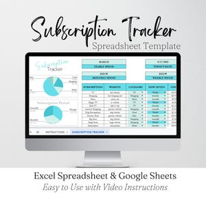 Hoja de cálculo de Excel para el seguimiento de suscripciones, Hojas de cálculo de Google para el seguimiento de suscripciones, Hoja de cálculo de Google para el seguimiento de suscripciones, Documentos de Google, Mensual