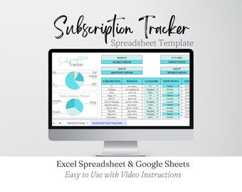 Subscription Tracker Excel Spreadsheet, Subscriptions Tracker Google Sheets, Subscription Tracker Google Spreadsheet, Google Docs, Monthly