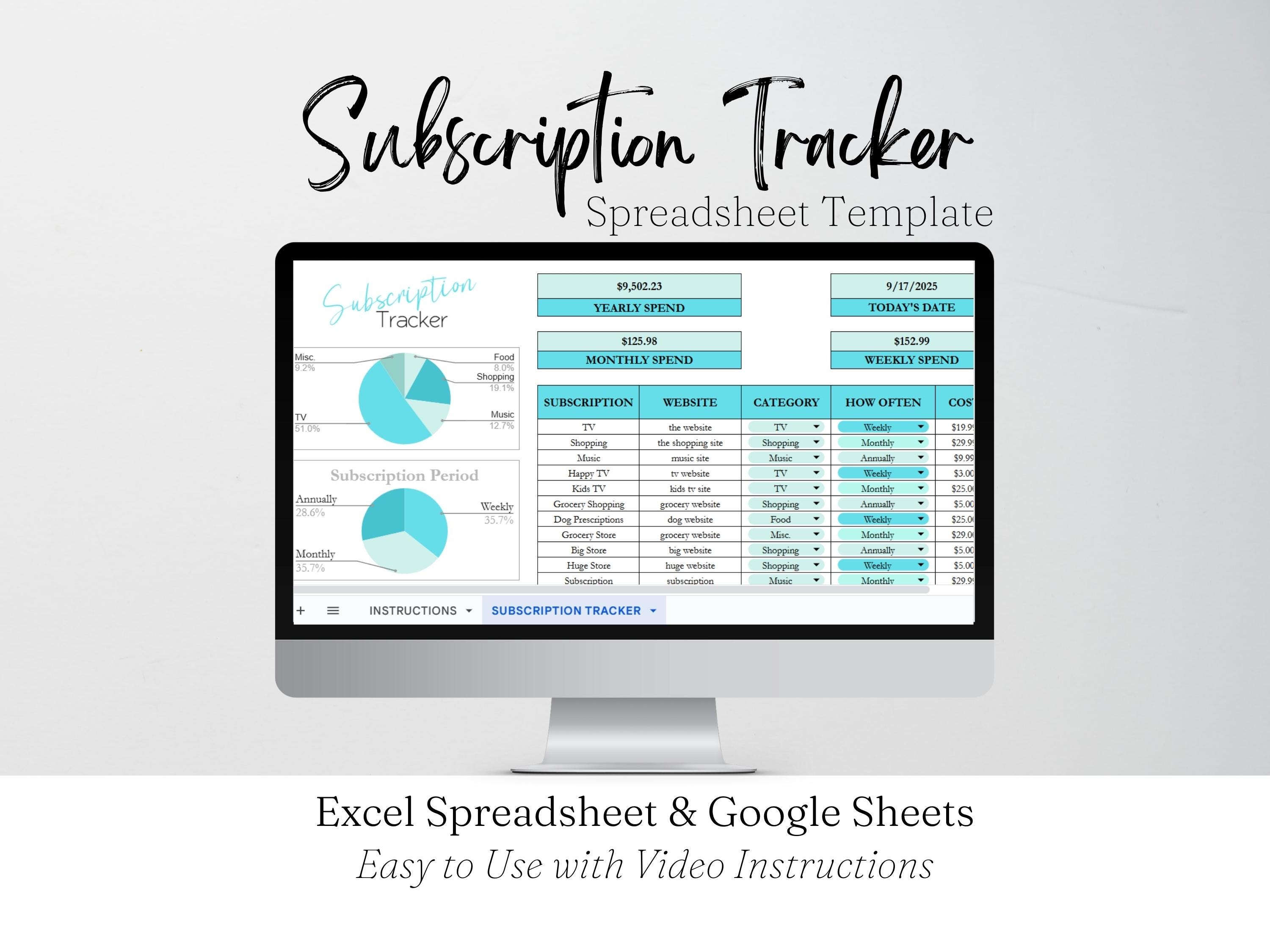 Subscriptions Spreadsheet Subscription Tracker Excel Spreadsheet, Subscriptions Tracker Google ...