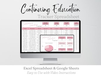 Permanente educatie-tracker, spreadsheetsjabloon CEU-uren bijhouden, urenlog CE-eenheden Google Spreadsheets, CME Excel