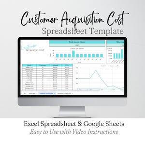 Customer Acquisition Cost Template Excel Spreadsheet Google Sheets, Cost Per Customer Acquisition Calculator, CAC Calculator, CPA Calculator