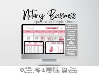 Notary Business Spreadsheet Template, Loan Signing Agent Business Planner Google Sheets, Appointment Tracker, Bookkeeping Template, Journal