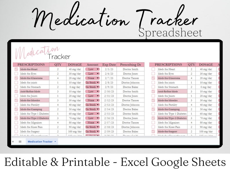Medication Tracker Medication Checklist Daily Medication Etsy