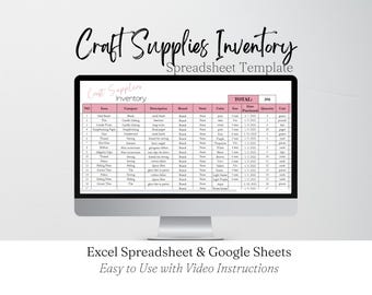 Craft Supplies Inventory Tracker Excel Spreadsheet Crafts Organization, Craft Supplies Stash, Craft Business Template Editable Google Sheets