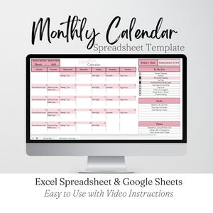 Monthly Calendar Google Sheet, Monthly Calendar Template, Calendar Template, Calendar Google Doc, Monthly Schedule, Calendar Template