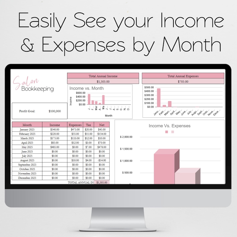 Salon Bookkeeping Template, Hair Salon Income and Expenses Tracker Log, Beauty Salon, Nail Salon Hair Salon Excel Spreadsheet Google Sheets image 4