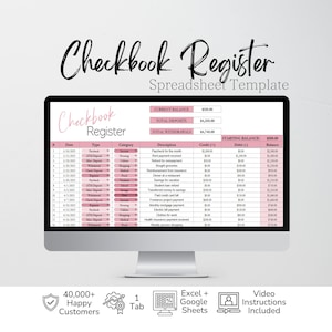 Arkusz kalkulacyjny do rejestru czeków w programie Excel, cyfrowy szablon czeku w Arkuszach Google, śledzenie wydatków, rachunek