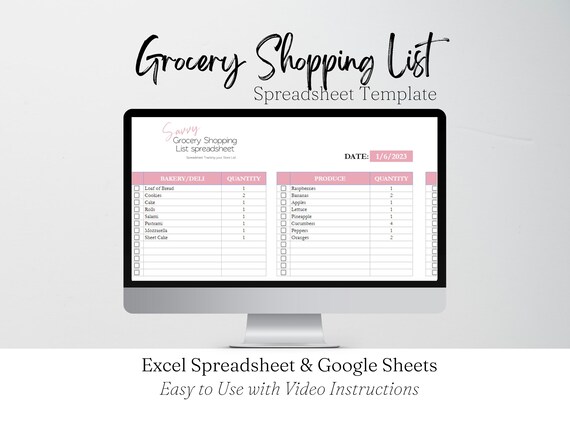 Grocery List Spreadsheet, Grocery Shopping List Template, Grocery Shopping Checklists, Grocery Shopping Lists, Editable Groceries List Sheet