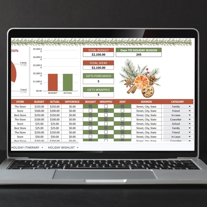 Holiday Gift Tracker Google Sheet, Christmas Planner Spreadsheet ...