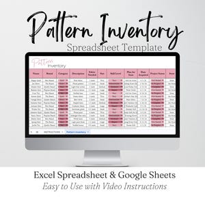 Pattern Inventory Tracker Spreadsheet Template, Pattern Organizer Craft Organization Sewing Knitting Quilting Crochet Patterns Google Sheets