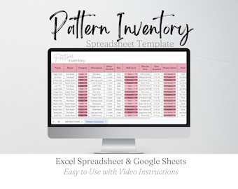 Pattern Inventory Tracker Spreadsheet Template, Pattern Organizer Craft Organization Sewing Knitting Quilting Crochet Patterns Google Sheets