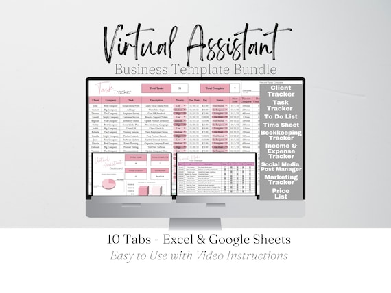 Virtual Assistant Template Bundle, Social Media Manager Business Template, Personal Assistant Business Tools, Freelancer VA Planner Sheet