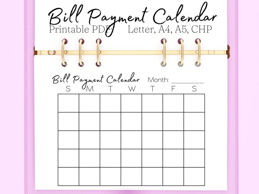 Bill Calendar Printable, Bill Payment Calendar, Bill Payment Tracker ...