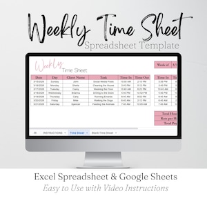 Weekly Time Sheet Google Sheets, Weekly Schedule Template Excel Spreadsheet, Timesheet, Hours Tracking Sheet, Work Task Log, Time Tracker