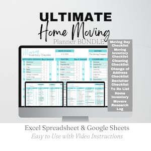 Digitale Umzugs Checkliste, Packing Checkliste, Umzugsliste, Adressänderungsliste Excel Template, Umzugsliste Google Sheets