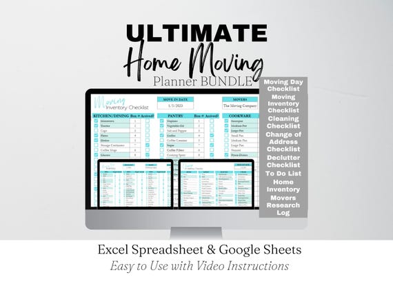 Digital Moving Checklist Bundle, Packing Checklist, Moving Guide List, Change of Address List Excel Template, Moving List Google Sheets