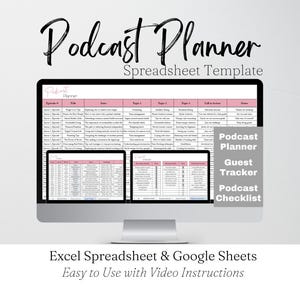 Podcast Planner Spreadsheet Template Google Sheets, Podcast Checklist Excel Spreadsheet, Content Creation Sheet, Social Media Planner Bundle