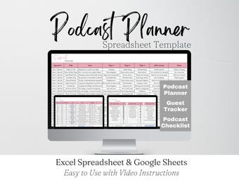 Podcastplanner-spreadsheetsjabloon Google Spreadsheets, podcast-checklist Excel-spreadsheet, inhoudscreatieblad, bundel sociale mediaplanner