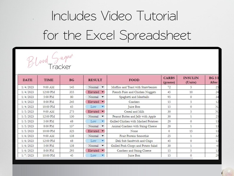Blood Sugar Tracker Excel Spreadsheet Template, Type 1 Diabetes Tracker