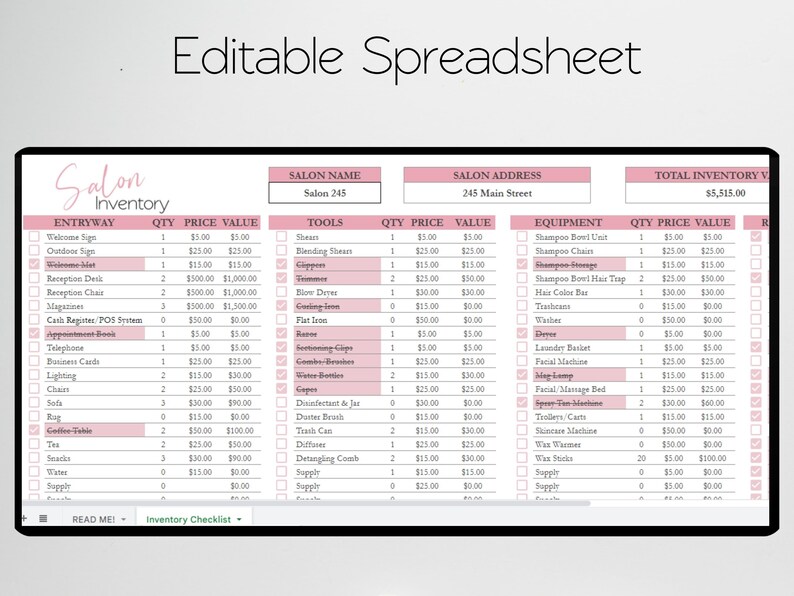 Salon Inventory Template Salon Inventory Tracker Log Beauty Etsy