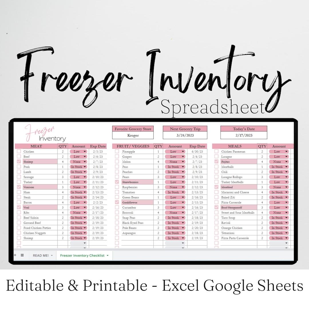 Freezer Inventory Template Freezer Checklist Freezer List Food