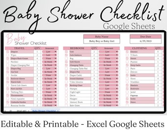 Baby Shower Checklist Google Sheets, Baby Registry Checklist, Newborn Must Haves, New Mom Planner, Baby Essentials Planning, Excel Editable