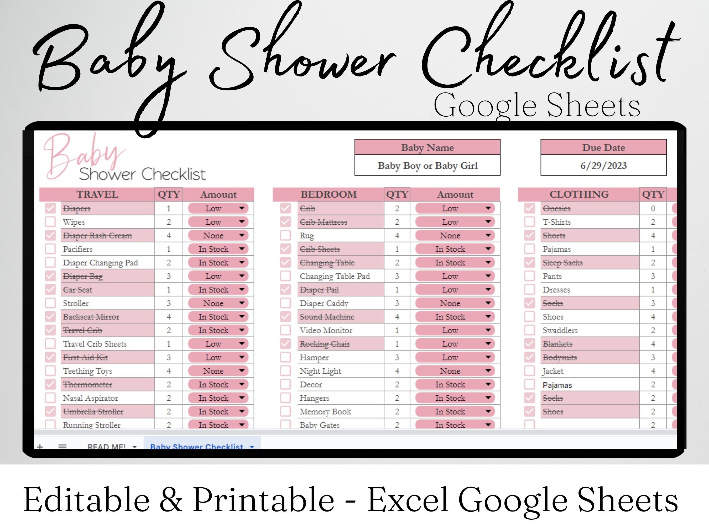 Baby shower checklist google sheets baby registry checklist etsy