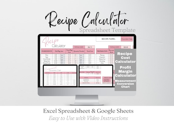 Recipe Calculator, Recipe Cost Calculator Google Sheets, Recipe Template, Bakery Business Template, Profit Calculator Excel Spreadsheet