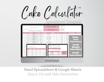 Cake Calculator, Cake Recipe Cost Calculator, Cake Decorating, Recipe Calculator, Cake Business Template, Profit Calculator Google Sheets