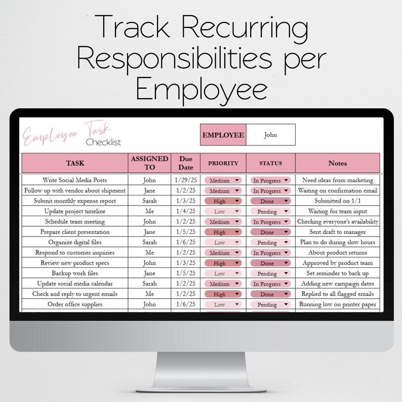 Employee Task Checklist, Excel To Do List Template, Daily Task Manager Google Sheet, Activity Tracker Digital Checklist Office Organizer image 6