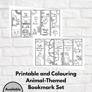 Druckbare Lesezeichen mit Tiermotiven – 2 Seiten – A4 PDF – Niedliche Geschöpfe zum Ausmalen – Sofort Download