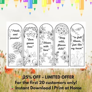 Floral Bookmark Set – Printable Bookmarks for Book Lovers | 1 Page PDF | Digital Download