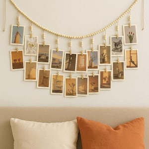 Boho Wood Bead Photo Display: Wall Decor with Clips