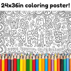 We are Family, Doodle Art Poster, Doodle Art Seiten, Riesenausmalbild, Ausmalbild Banner, 24 x 36 zoll, Familien Aktivitäten, Maltisch