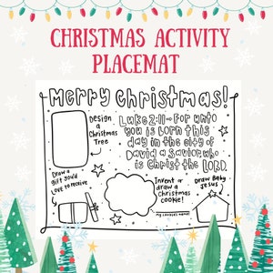 Christmas Coloring Placemat, Christmas Activity Placemat, Christmas Printable for Kids, Kids Christmas Placemats, Kids Christmas Coloring