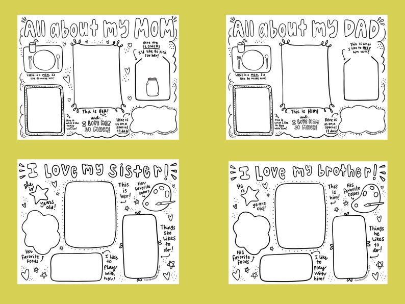 Family Fill-in Printable: Mom, Dad, Brother, Sister (PDF) - Etsy