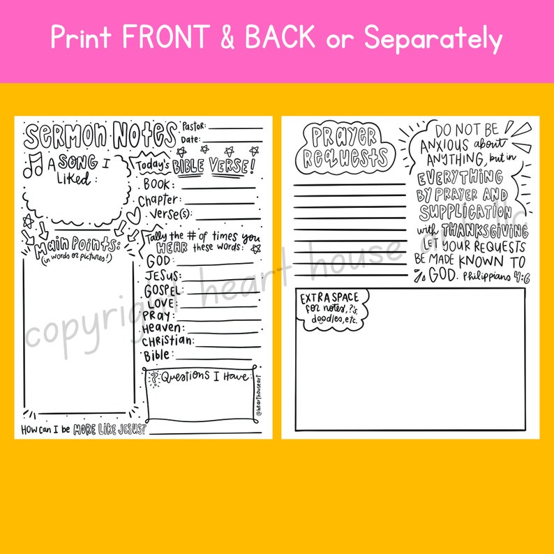 sermon notes, prayer requests, church notes, kids sermon notes