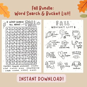 Fall Printables, Fall Bucket List, Fall Activity Pages, Autumn Bucket List, Fall themed Party Favors, Fall Party Favors, Fall Coloring Pages