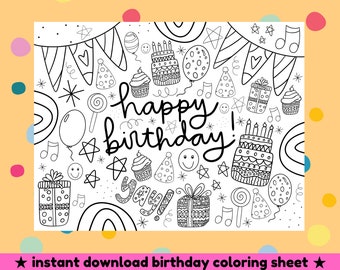 Pagina da colorare per il compleanno: tovaglietta per attività da festa (PDF)