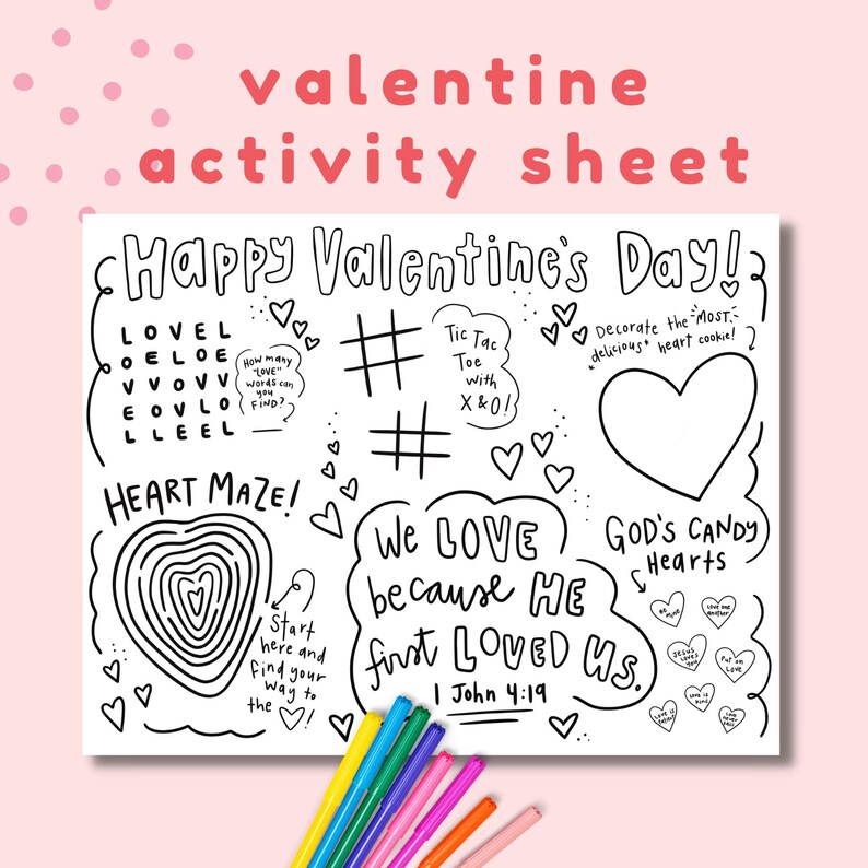 Christian Valentine's Day Activity Coloring Page: Bible Verse Games about God's Love (Digital Download) image 1